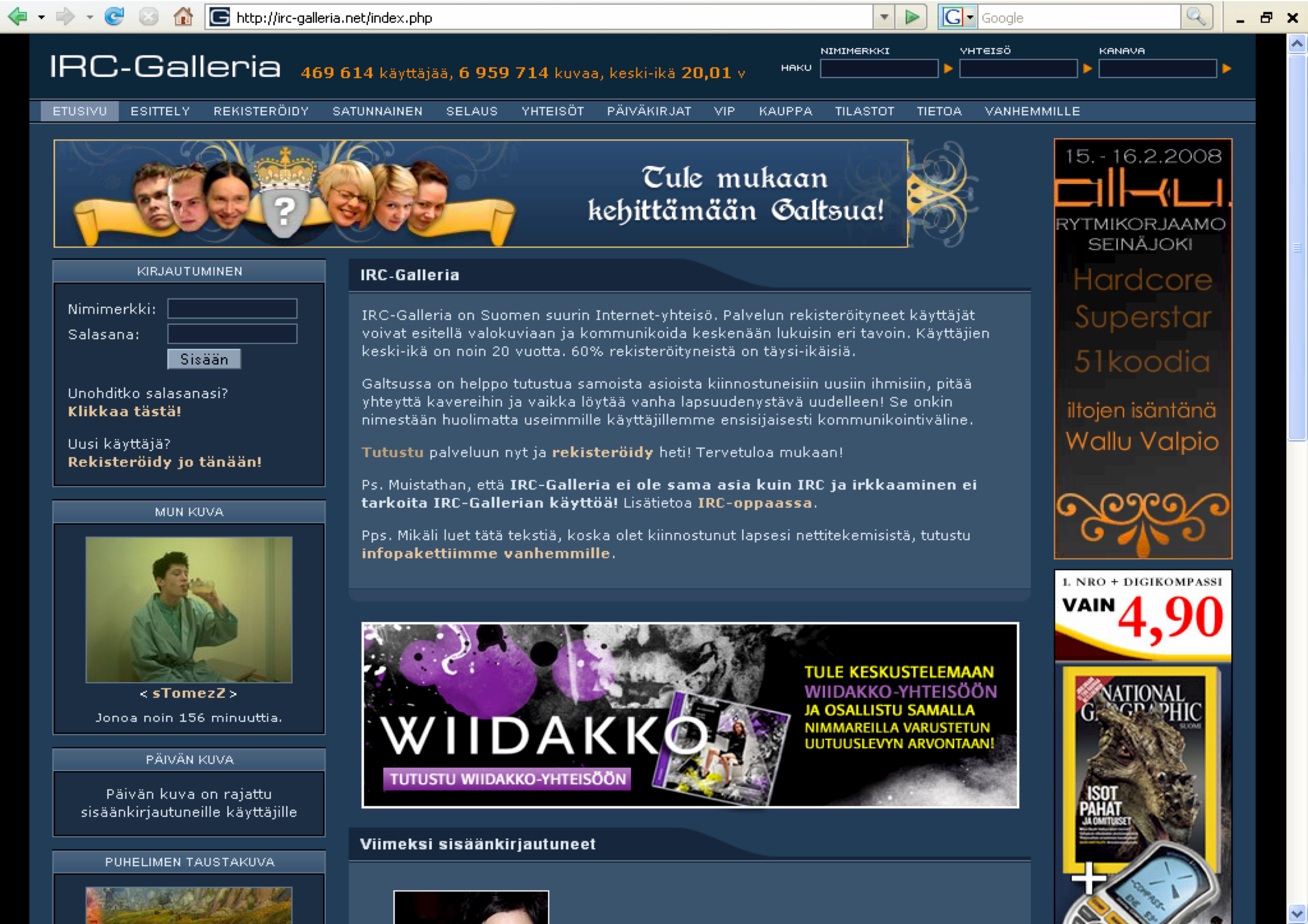 irc-galleria kuvakaappaus 2005 pöytätietokoneella